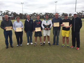 Winners and finalists, Australian AC Singles 2016
From left: Ian Dumergue, Jenny Clarke, Alan Walsh, Malcolm Fletcher, Robert Fletcher, Simon Hockey, Greg Fletcher, Terry Hopkins
