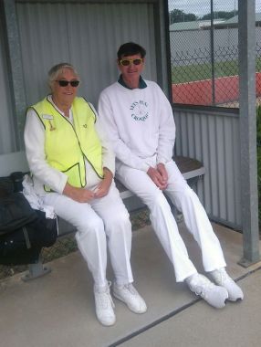 Gwen Hamilton refereeing at Ballarat Alexandra.  Kenn Boal (Rich River) is seated beside her.
