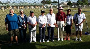 Oct 20116 ACA GC handicap doubles finalists
Doubles Finalists (L to R) Jim & Val Saunders (third), Darren McLoughlin & Kaye Moffat (second), Peter Moffat & Doug Leabeater (winners), Helen & Ross Rillie (third).
