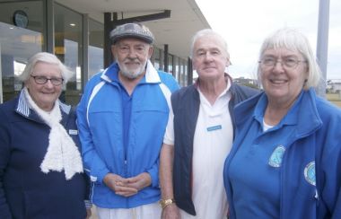 Winners of One Day GC Challenge, June 2016
Left to right: Joan Herrman (Belmont Geelong), Terry Brown (Brimbank), Cliff McCann (Ballarat Alexandra), Kate Patrick (Brunswick). Absent: Jenny Bowles (Sandringham).
Keywords: croquet;golf;one day challenge;Cairnlea