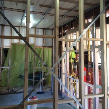 Framing the future kitchen and locker room. 
Our renovation in progress. Project supported by City of Moreland grant ($40,000) plus about the same from the club.
Keywords: Brunswick;BMSC;renovation 2015;Moreland