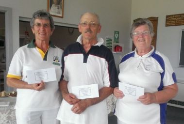 GVCA AC Open Tournament, February 2018 winners: Division 1 - Roger Bird (Quarry Hill; Division 2 - Jenny Kneebone (Shepparton, left); Division 3 - Sue van Lunenburg (Euroa).
