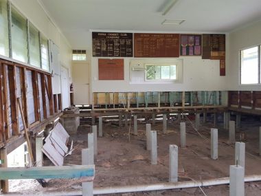 Flood Damage Repairs - Main Room 29 July 2023
The clubhouse on 29 July 2023 after flooding in Oct 2022. The floor bearers & joists removed after flood damage.

