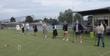 01  21/11/20 Proactive Health and Movement Christmas Party
Social distancing is practiced while players prepare to hit the ball.
