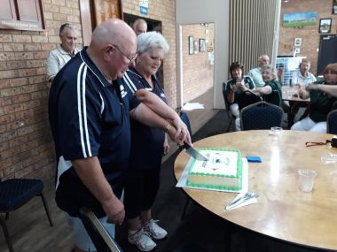 90th Birthday
George Harris & Sue Elliott cutting the cake 
