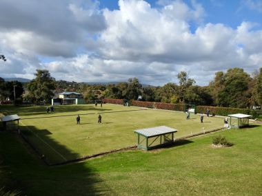 View from the clubhouse across lawns 1 and 2.
Looking from the new path. This was taken before the storms, as the cubby at the far end has since blown over and not been replaced.
