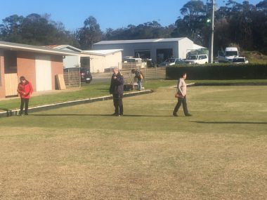 Mallacoota Croquet at the Golf and Country Club
Measuring for the hoops and to paint the borders
